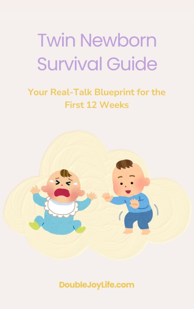Cover of the free Twin Newborn Survival Guide by Double Joy Life, showing two cartoon babies and the subtitle “Your Real-Talk Blueprint for the First 12 Weeks”
